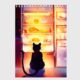 Скетчбук с принтом Черный кот холодильник ночь в Тюмени, 100% бумага
 | 48 листов, плотность листов — 100 г/м2, плотность картонной обложки — 250 г/м2. Листы скреплены сверху удобной пружинной спиралью | Тематика изображения на принте: арт | вкусняшки | ночной дожор | ночь | преступление | рисунок | холодильник | черный кот