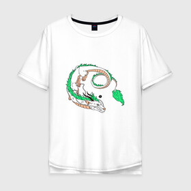 Мужская футболка хлопок Oversize с принтом Дракон Хаку в Тюмени, 100% хлопок | свободный крой, круглый ворот, “спинка” длиннее передней части | dragon | аниме | анимешник | безликий | бог | детские | дракон | духи | зверь | змей | каонаси | китайский | летающий | мифические | мультфильм | небесный | огненный | пламя | призрак | призраками