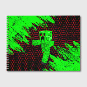 Альбом для рисования с принтом MINECRAFT CREEPER в Тюмени, 100% бумага
 | матовая бумага, плотность 200 мг. | creeper | game | minecraft | блоки | игра | квадраты | компьютерная | крипер | криппер | майнкрафт | огонь