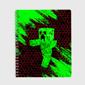 Тетрадь с принтом MINECRAFT CREEPER в Тюмени, 100% бумага | 48 листов, плотность листов — 60 г/м2, плотность картонной обложки — 250 г/м2. Листы скреплены сбоку удобной пружинной спиралью. Уголки страниц и обложки скругленные. Цвет линий — светло-серый
 | creeper | game | minecraft | блоки | игра | квадраты | компьютерная | крипер | криппер | майнкрафт | огонь