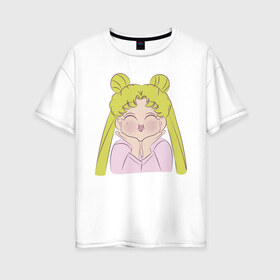 Женская футболка хлопок Oversize с принтом Sailor Moon в Тюмени, 100% хлопок | свободный крой, круглый ворот, спущенный рукав, длина до линии бедер
 | face | girl | sailor moon | sailormoon | девочка | лицо | мультяшка | сейлормун | сэйлор мун