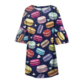 Детское платье 3D с принтом макарун в Тюмени, 100% полиэстер | прямой силуэт, чуть расширенный к низу. Круглая горловина, на рукавах — воланы | блюда | готовка | десерт | еда | кондитер | кулинар | повар | шеф повар