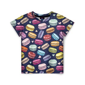Детская футболка 3D с принтом макарун в Тюмени, 100% гипоаллергенный полиэфир | прямой крой, круглый вырез горловины, длина до линии бедер, чуть спущенное плечо, ткань немного тянется | блюда | готовка | десерт | еда | кондитер | кулинар | повар | шеф повар