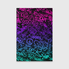 Обложка для паспорта матовая кожа с принтом Граффити Neon в Тюмени, натуральная матовая кожа | размер 19,3 х 13,7 см; прозрачные пластиковые крепления | Тематика изображения на принте: blue | cyberpunk | drawing | graffiti | lettering | neon | paint | purple | text | брызги | граффити | киберпанк | краска | надписи | неон | рисунок | синий | текст | фиолетовый