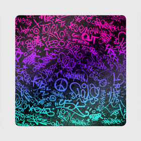 Магнит виниловый Квадрат с принтом Граффити Neon в Тюмени, полимерный материал с магнитным слоем | размер 9*9 см, закругленные углы | blue | cyberpunk | drawing | graffiti | lettering | neon | paint | purple | text | брызги | граффити | киберпанк | краска | надписи | неон | рисунок | синий | текст | фиолетовый