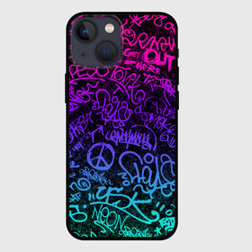 Чехол для iPhone 13 mini с принтом Граффити Neon в Тюмени,  |  | blue | cyberpunk | drawing | graffiti | lettering | neon | paint | purple | text | брызги | граффити | киберпанк | краска | надписи | неон | рисунок | синий | текст | фиолетовый
