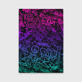 Обложка для автодокументов с принтом Граффити Neon в Тюмени, натуральная кожа |  размер 19,9*13 см; внутри 4 больших “конверта” для документов и один маленький отдел — туда идеально встанут права | Тематика изображения на принте: blue | cyberpunk | drawing | graffiti | lettering | neon | paint | purple | text | брызги | граффити | киберпанк | краска | надписи | неон | рисунок | синий | текст | фиолетовый