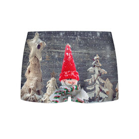 Мужские трусы 3D с принтом Снеговик, Новогодняя в Тюмени, 50% хлопок, 50% полиэстер | классическая посадка, на поясе мягкая тканевая резинка | Тематика изображения на принте: ёлки | красный | новый год | снег | снеговик