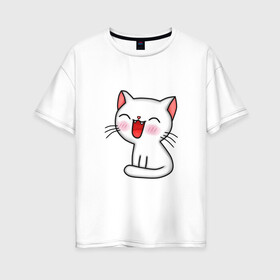 Женская футболка хлопок Oversize с принтом Котёнок в Тюмени, 100% хлопок | свободный крой, круглый ворот, спущенный рукав, длина до линии бедер
 | feline | аниме | каваи | картинки | котенок | кошка | мультфильмы | нежная | прикольные