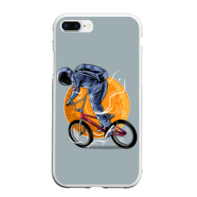 Чехол для iPhone 7Plus/8 Plus матовый с принтом Космический велосипедист (Z) в Тюмени, Силикон | Область печати: задняя сторона чехла, без боковых панелей | bicycle | bicyclist | bike | biker | bmx | cycle | galaxy | moon | rider | space | stars | байкер | бмх | вело | велогонщик | велосепедист | велосипед | велоспорт | гонщик | космос | луна