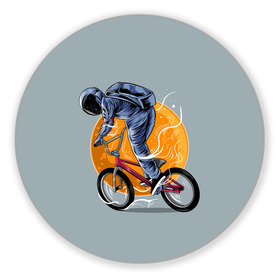 Коврик для мышки круглый с принтом Космический велосипедист (Z) в Тюмени, резина и полиэстер | круглая форма, изображение наносится на всю лицевую часть | bicycle | bicyclist | bike | biker | bmx | cycle | galaxy | moon | rider | space | stars | байкер | бмх | вело | велогонщик | велосепедист | велосипед | велоспорт | гонщик | космос | луна