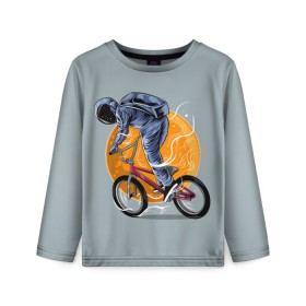 Детский лонгслив 3D с принтом Космический велосипедист (Z) в Тюмени, 100% полиэстер | длинные рукава, круглый вырез горловины, полуприлегающий силуэт
 | Тематика изображения на принте: bicycle | bicyclist | bike | biker | bmx | cycle | galaxy | moon | rider | space | stars | байкер | бмх | вело | велогонщик | велосепедист | велосипед | велоспорт | гонщик | космос | луна