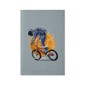 Обложка для паспорта матовая кожа с принтом Космический велосипедист (Z) в Тюмени, натуральная матовая кожа | размер 19,3 х 13,7 см; прозрачные пластиковые крепления | Тематика изображения на принте: bicycle | bicyclist | bike | biker | bmx | cycle | galaxy | moon | rider | space | stars | байкер | бмх | вело | велогонщик | велосепедист | велосипед | велоспорт | гонщик | космос | луна