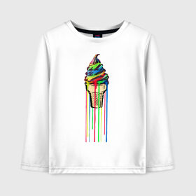 Детский лонгслив хлопок с принтом МОРОЖЕНОЕ РАДУГА в Тюмени, 100% хлопок | круглый вырез горловины, полуприлегающий силуэт, длина до линии бедер | icecream | rainbow | граффити | мороженое | радуга | разноцветное