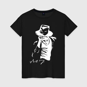 Женская футболка хлопок с принтом King of music в Тюмени, 100% хлопок | прямой крой, круглый вырез горловины, длина до линии бедер, слегка спущенное плечо | король | мужчина | музыка | певец | поп | поп музыка | танцор | черно белый | шляпа