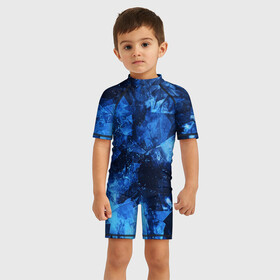 Детский купальный костюм 3D с принтом Blue Abstraction в Тюмени, Полиэстер 85%, Спандекс 15% | застежка на молнии на спине | abstraction | blue | geometry | stripes | texture | абстракция | геометрия | осколки | синий | стекло | текстура | узоры