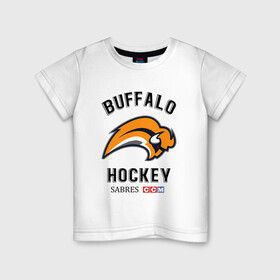 Детская футболка хлопок с принтом BUFFALO SABRES NHL в Тюмени, 100% хлопок | круглый вырез горловины, полуприлегающий силуэт, длина до линии бедер | buffalo | game | hockey | nhl | sabres | usa | баффоло | зубры | игра | нхл | спорт | сша | шайбу