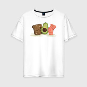 Женская футболка хлопок Oversize с принтом Бутерброд из авокадо в Тюмени, 100% хлопок | свободный крой, круглый ворот, спущенный рукав, длина до линии бедер
 | avocado | авокадо | веганство | вегетарианство | еда | зеленый | земля | зож | листья | овощи | позиция | природа | фрукты