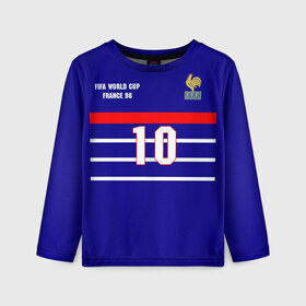 Детский лонгслив 3D с принтом Форма Франции (Zidane) в Тюмени, 100% полиэстер | длинные рукава, круглый вырез горловины, полуприлегающий силуэт
 | zidane | зидан | зизу | зинедин зидан | легенда франции | номер 10 | реал мадрид | ретро форма | сборная франции | тренер реала | фильм такси | футболка из фильма такси | чемпионат мира 1998 | чемпионы мира