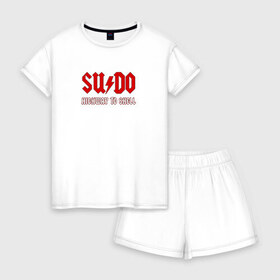 Женская пижама с шортиками хлопок с принтом SUDO. Highway to shell в Тюмени, 100% хлопок | футболка прямого кроя, шорты свободные с широкой мягкой резинкой | ac dc | coding | it | programming | shell | sudo | кодинг | прогер | программирование | программист