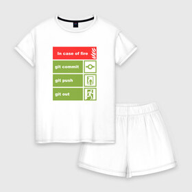 Женская пижама с шортиками хлопок с принтом В случае пожара... в Тюмени, 100% хлопок | футболка прямого кроя, шорты свободные с широкой мягкой резинкой | coding | it | programmer | programming | кодинг | прогер | программирование | программист