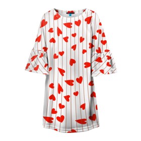Детское платье 3D с принтом Просто сердечки в Тюмени, 100% полиэстер | прямой силуэт, чуть расширенный к низу. Круглая горловина, на рукавах — воланы | heart | hearts | lines | red | в | забавные | красные | линии | любовь | полоску | полосы | прикольные | рисунки | сердечки | сердце