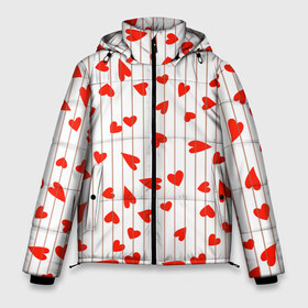 Мужская зимняя куртка 3D с принтом Просто сердечки в Тюмени, верх — 100% полиэстер; подкладка — 100% полиэстер; утеплитель — 100% полиэстер | длина ниже бедра, свободный силуэт Оверсайз. Есть воротник-стойка, отстегивающийся капюшон и ветрозащитная планка. 

Боковые карманы с листочкой на кнопках и внутренний карман на молнии. | Тематика изображения на принте: heart | hearts | lines | red | в | забавные | красные | линии | любовь | полоску | полосы | прикольные | рисунки | сердечки | сердце
