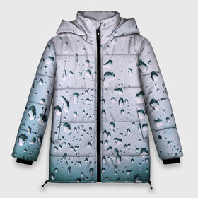 Женская зимняя куртка 3D с принтом Капли окно стекло дождь серо в Тюмени, верх — 100% полиэстер; подкладка — 100% полиэстер; утеплитель — 100% полиэстер | длина ниже бедра, силуэт Оверсайз. Есть воротник-стойка, отстегивающийся капюшон и ветрозащитная планка. 

Боковые карманы с листочкой на кнопках и внутренний карман на молнии | Тематика изображения на принте: абстракция | блики | боке | брызги | вечер | вода | градиент | дача | дождь | капли | капли на стекле | лес | лето | мрачно | окно | природа | роса | свет | силуэты | симметрия | текстура | темный | фото