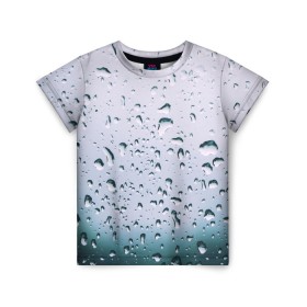 Детская футболка 3D с принтом Капли окно стекло дождь серо в Тюмени, 100% гипоаллергенный полиэфир | прямой крой, круглый вырез горловины, длина до линии бедер, чуть спущенное плечо, ткань немного тянется | абстракция | блики | боке | брызги | вечер | вода | градиент | дача | дождь | капли | капли на стекле | лес | лето | мрачно | окно | природа | роса | свет | силуэты | симметрия | текстура | темный | фото