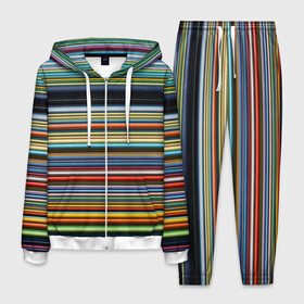 Мужской костюм 3D с принтом РАзноцыетные линии полосы хаос в Тюмени, 100% полиэстер | Манжеты и пояс оформлены тканевой резинкой, двухслойный капюшон со шнурком для регулировки, карманы спереди | линии | полосатый | полосы | поперечный | разноцветный | разный | рисунок | ровные | хаотичный | цветной