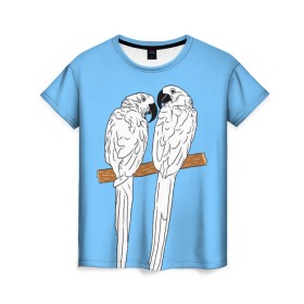 Женская футболка 3D с принтом Белые попугаи в Тюмени, 100% полиэфир ( синтетическое хлопкоподобное полотно) | прямой крой, круглый вырез горловины, длина до линии бедер | bird | parrot | tropical | wings | азия | ара | джунгли | дикие | животные | клюв | крылья | латинская | летние | лето | небесный | острова | отдых | пальмы | перья | попугаи | попугай | птица | птичка | райские | тропики
