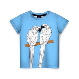 Детская футболка 3D с принтом Белые попугаи в Тюмени, 100% гипоаллергенный полиэфир | прямой крой, круглый вырез горловины, длина до линии бедер, чуть спущенное плечо, ткань немного тянется | bird | parrot | tropical | wings | азия | ара | джунгли | дикие | животные | клюв | крылья | латинская | летние | лето | небесный | острова | отдых | пальмы | перья | попугаи | попугай | птица | птичка | райские | тропики