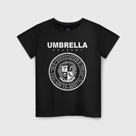 Детская футболка хлопок с принтом Академия Амбрелла в Тюмени, 100% хлопок | круглый вырез горловины, полуприлегающий силуэт, длина до линии бедер | umbrella | umbrella academy | академия амбрелла | амбрелла | герб