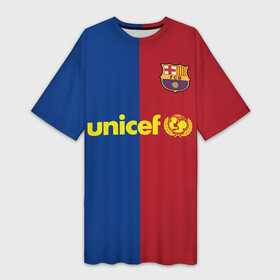 Платье-футболка 3D с принтом Форма Барселона (Ronaldinho) в Тюмени,  |  | unicef | барселона | бразилец | волшебник | ла лига | номер 10 | ретро форма | рон | рональдиньо | старая форма | форма сезона 2008. легенда футбола