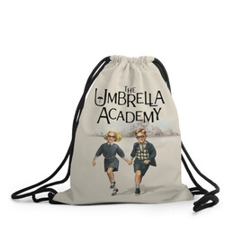 Рюкзак-мешок 3D с принтом The umbrella academy в Тюмени, 100% полиэстер | плотность ткани — 200 г/м2, размер — 35 х 45 см; лямки — толстые шнурки, застежка на шнуровке, без карманов и подкладки | dark horse comics | netflix | the umbrella academy | umbrella | академия амбрелла | белая скрипка | бен харгривз | комикс | комильфо | космобой | кракен | реджинальд харгривз | сеанс | слух