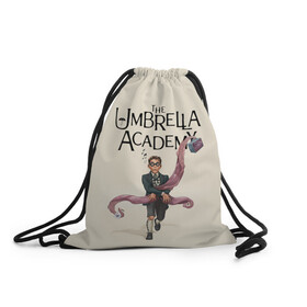 Рюкзак-мешок 3D с принтом The umbrella academy в Тюмени, 100% полиэстер | плотность ткани — 200 г/м2, размер — 35 х 45 см; лямки — толстые шнурки, застежка на шнуровке, без карманов и подкладки | dark horse comics | netflix | the umbrella academy | umbrella | академия амбрелла | белая скрипка | бен харгривз | комикс | комильфо | космобой | кракен | реджинальд харгривз | сеанс | слух