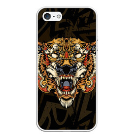 Чехол для iPhone 5/5S матовый с принтом Тигровый стимпанк (Tiger) в Тюмени, Силикон | Область печати: задняя сторона чехла, без боковых панелей | барс | волк | детёныш | джунгли | енот | животное | злость | зубр | клыки | кот | лев | леопард | лес | листья | львица | медведь | монстр | оскал | охотник | пасть | полосы | пятнистая | рык | рычание | тигр
