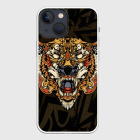 Чехол для iPhone 13 mini с принтом Тигровый стимпанк (Tiger) в Тюмени,  |  | Тематика изображения на принте: барс | волк | детёныш | джунгли | енот | животное | злость | зубр | клыки | кот | лев | леопард | лес | листья | львица | медведь | монстр | оскал | охотник | пасть | полосы | пятнистая | рык | рычание | тигр