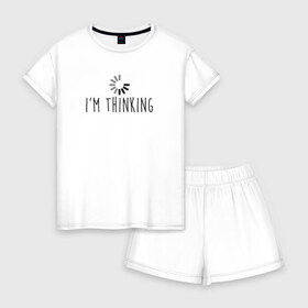 Женская пижама с шортиками хлопок с принтом im Thinking в Тюмени, 100% хлопок | футболка прямого кроя, шорты свободные с широкой мягкой резинкой | engineer | math | nerd | sience | инженер