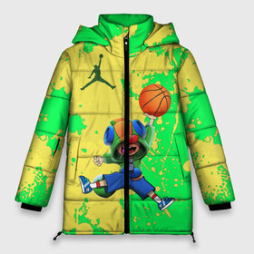 Женская зимняя куртка 3D с принтом Brawl STARS (Jordan) в Тюмени, верх — 100% полиэстер; подкладка — 100% полиэстер; утеплитель — 100% полиэстер | длина ниже бедра, силуэт Оверсайз. Есть воротник-стойка, отстегивающийся капюшон и ветрозащитная планка. 

Боковые карманы с листочкой на кнопках и внутренний карман на молнии | air jordan | brawl | leon | moba | stars | supercell | баскетбол | игра | коллаборация | коллаж | паттерн