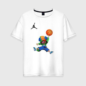 Женская футболка хлопок Oversize с принтом Brawl STARS (баскетбол) в Тюмени, 100% хлопок | свободный крой, круглый ворот, спущенный рукав, длина до линии бедер
 | brawl | leon | moba | stars | supercell | баскетбол | игра | коллаборация | коллаж | паттерн