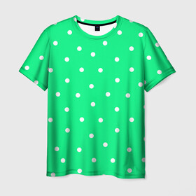 Мужская футболка 3D с принтом Горошек на зеленом в Тюмени, 100% полиэфир | прямой крой, круглый вырез горловины, длина до линии бедер | baby | casual | girl | green | pattern | геометрия | горох | горошек | девушкам | детские | зелень | круги | круглый | кружочки | летние | лето | листья | многоточие | мятный | нежные | орнамент | пастельные | паттерн