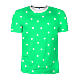 Мужская футболка 3D спортивная с принтом Горошек на зеленом в Тюмени, 100% полиэстер с улучшенными характеристиками | приталенный силуэт, круглая горловина, широкие плечи, сужается к линии бедра | Тематика изображения на принте: baby | casual | girl | green | pattern | геометрия | горох | горошек | девушкам | детские | зелень | круги | круглый | кружочки | летние | лето | листья | многоточие | мятный | нежные | орнамент | пастельные | паттерн