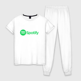 Женская пижама хлопок с принтом Spotify в Тюмени, 100% хлопок | брюки и футболка прямого кроя, без карманов, на брюках мягкая резинка на поясе и по низу штанин | spotify | арт | лого | спотифай