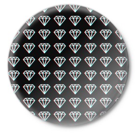 Значок с принтом Diamonds Glitch в Тюмени,  металл | круглая форма, металлическая застежка в виде булавки | diamond | glitch | glitch diamond | rgb | алмаз | глитч | глич