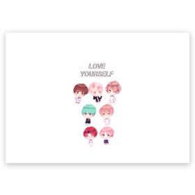 Поздравительная открытка с принтом BTS Love Yourself в Тюмени, 100% бумага | плотность бумаги 280 г/м2, матовая, на обратной стороне линовка и место для марки
 | Тематика изображения на принте: bts | k pop | love | love yourself | битиес