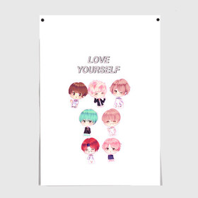 Постер с принтом BTS Love Yourself в Тюмени, 100% бумага
 | бумага, плотность 150 мг. Матовая, но за счет высокого коэффициента гладкости имеет небольшой блеск и дает на свету блики, но в отличии от глянцевой бумаги не покрыта лаком | Тематика изображения на принте: bts | k pop | love | love yourself | битиес