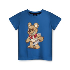 Детская футболка хлопок с принтом Медведь с ножом в Тюмени, 100% хлопок | круглый вырез горловины, полуприлегающий силуэт, длина до линии бедер | медведь | медведь с ножом | мишка | мишка с ножом | плюшевый медведь | плюшевый медведь с ножом | плюшевый мишка с ножом