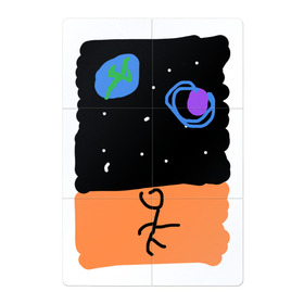 Магнитный плакат 2Х3 с принтом Космический пляж в Тюмени, Полимерный материал с магнитным слоем | 6 деталей размером 9*9 см | Тематика изображения на принте: звёзды | земля | космический пляж | космос | отдых | песок | пляж | тьма | человек | юпитер