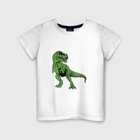 Детская футболка хлопок с принтом Тираннозавр Рекс в Тюмени, 100% хлопок | круглый вырез горловины, полуприлегающий силуэт, длина до линии бедер | гигант | джунгли | дикий | динозавр | динозаврик | древние | животные | зверь | злой | зубы | исторические | клыки | когти | оскал | парк | пасть | природа | редкие | свирепый | страшный | существа | хвост